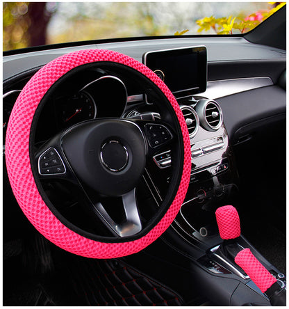 Massage Coarse Mesh Ringless Elastic Steering Wheel Cover Gear Cover Handbrake Cover Handlebar Cover 2-3 Piece Set (MOQ:10 SET ,If buy one piece need 1usd extra fee)