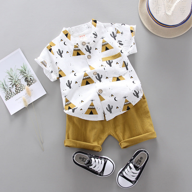 Boys&#039; short-sleeved shirt suit new summer handsome baby children&#039;s children&#039;s western-style boys&#039; summer clothes tide clothes 0.2kg