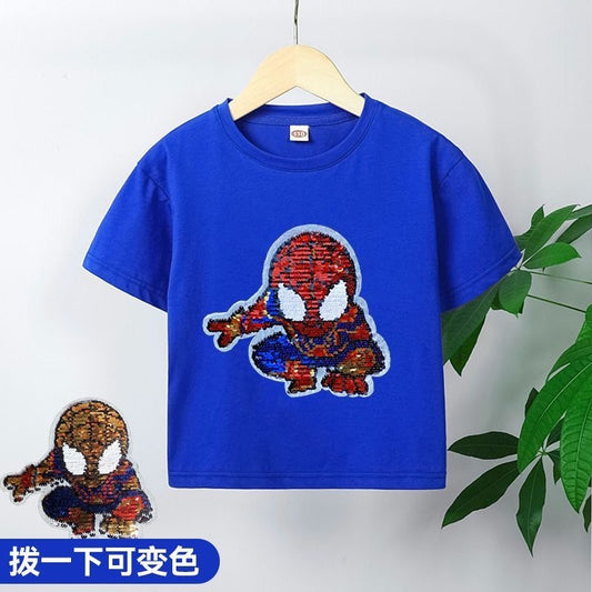 Camiseta de manga corta para niños, ropa para niñas pequeñas, camiseta de verano con lentejuelas que cambian de color, camiseta de media manga suelta extranjera, envío directo de una pieza 