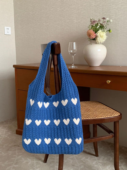 AV new cross-border knitted bag woven bag love women's bag high-end exquisite wool portable shoulder bag shopping bag