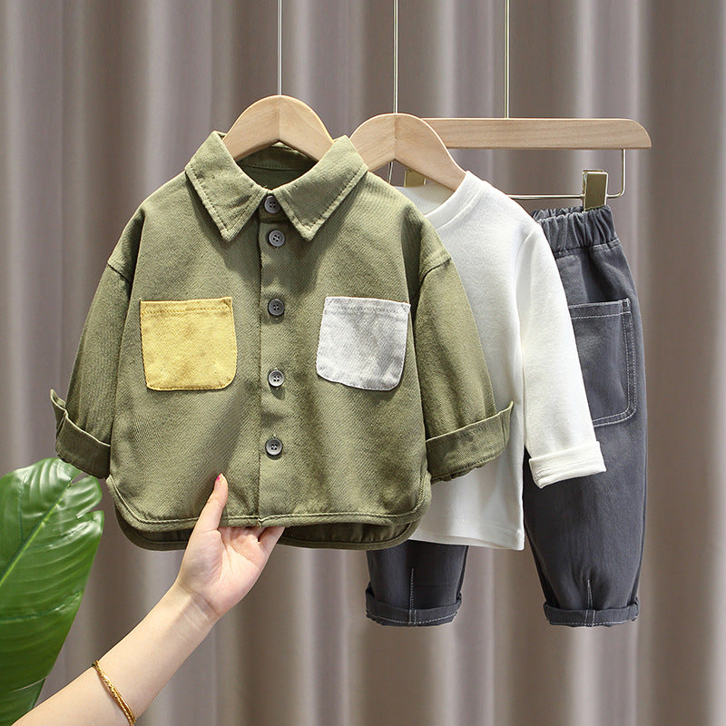 Three-piece suit for boys in spring and autumn, new 6 handsome coats for infants and children, clothes and baby suits, tide 0.8kg