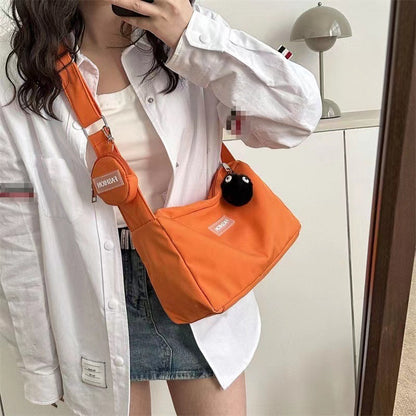 A 2024 New Crossbody Bag Student Classroom Bag Women's Instagram Wind Series Large Capacity Solid Color Mother and Child Bag Single Shoulder Bag