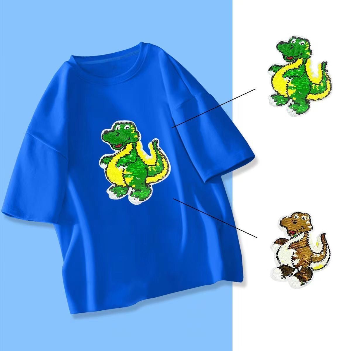 Camiseta de manga corta para niños, ropa para niñas pequeñas, camiseta de verano con lentejuelas que cambian de color, camiseta de media manga suelta extranjera, envío directo de una pieza 