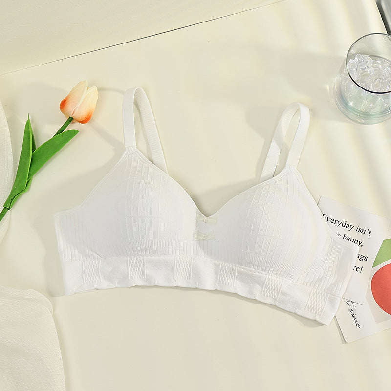 Girls&#039; bra high school students&#039; underwear female fixed cup sweet bra growing bra gathered thin bra.