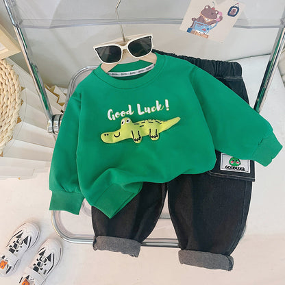 Boy's spring suit, new Korean children's three-dimensional crocodile sweatshirt two-piece spring and autumn boys' tidec 0.3kg