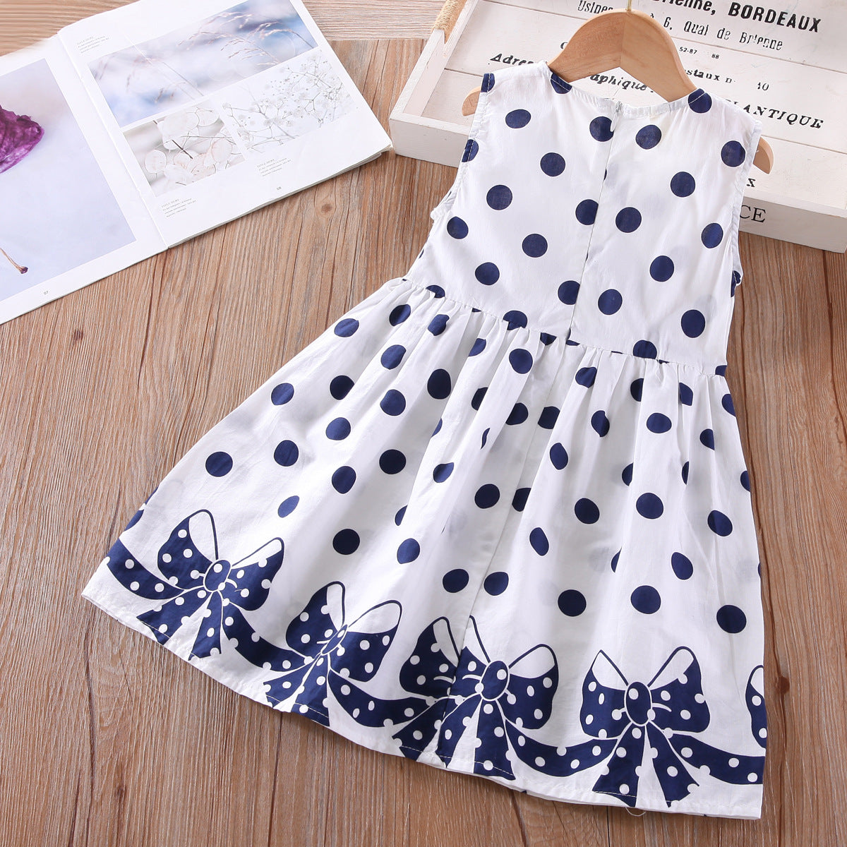 Vestido de verano para niñas, estilo extranjero coreano, falda para niños, vestido con lazo y lunares, 0,2 kg 