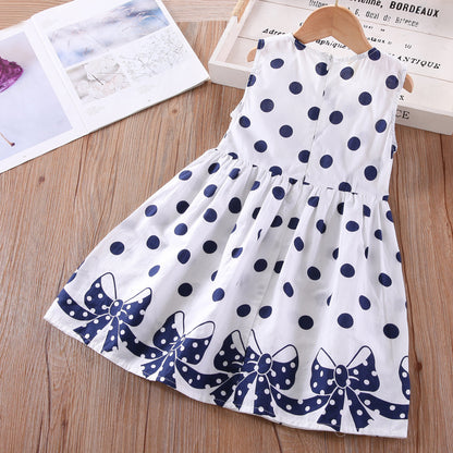 Vestido de verano para niñas, estilo extranjero coreano, falda para niños, vestido con lazo y lunares, 0,2 kg 