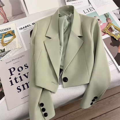 Chaqueta de traje corta para mujer, de estatura pequeña, temporada verde jade de primavera y otoño de 2024, nuevo traje pequeño versátil para estudiantes para mujeres de moda 