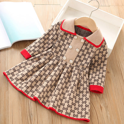 A Cross-border hair girls sweater dress autumn and winter new long-sleeved Korean version knitted children's sweater princess dress