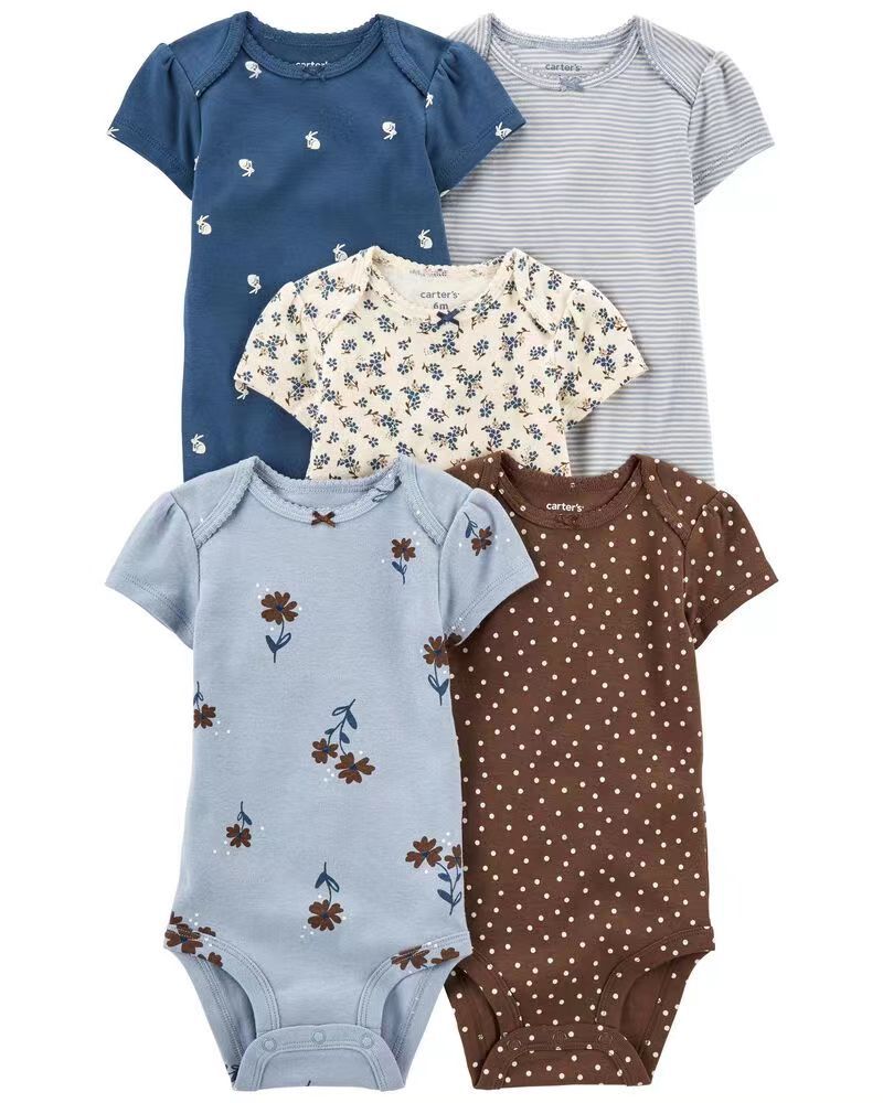 Children's summer new infant short-sleeved triangle clothes crawling clothes, five baby onesies, price for 5 piece 0.28kg