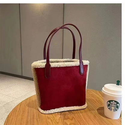 Bolso de felpa de gran capacidad para mujer, bolso de mano de ante esmerilado de lana de cordero 