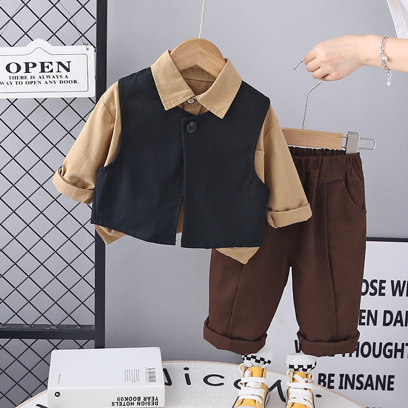 A baby autumn suit  new boys spring and autumn 1-3 years old 4 foreign style children's vest three-piece set handsome tide