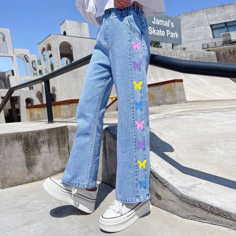 Girls' Jeans 2023 Spring and Autumn New Clothes: Big Kids Wide Leg Pants, Children's Straight Leg Pants, Loose Long Pants, 12 Year Old Tide 0.4kg