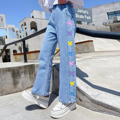 Girls' Jeans 2023 Spring and Autumn New Clothes: Big Kids Wide Leg Pants, Children's Straight Leg Pants, Loose Long Pants, 12 Year Old Tide 0.4kg