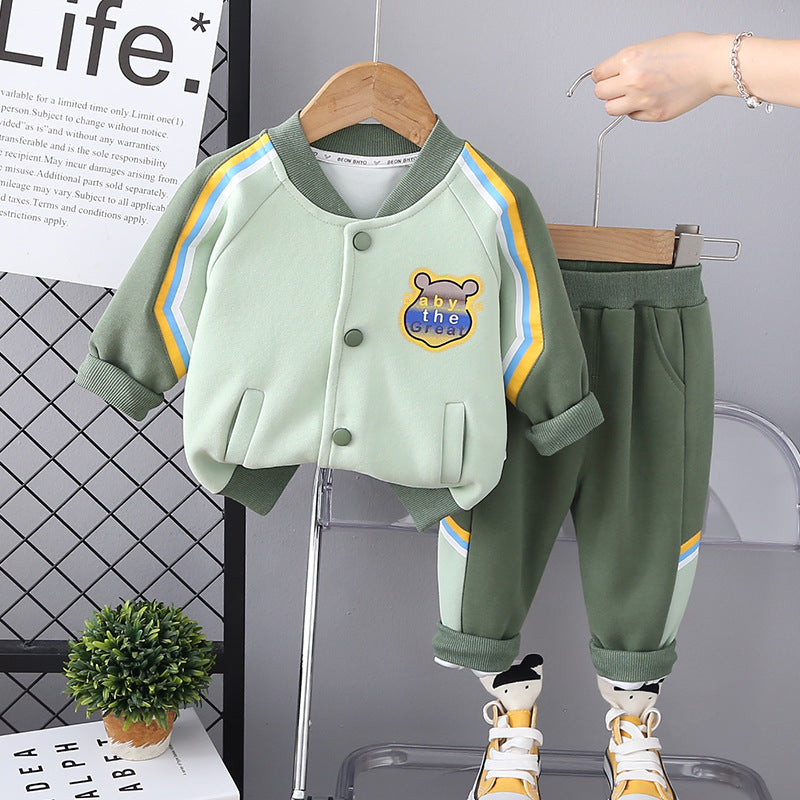 A new bear boys baseball jersey casual bottom shirt fashion printed trousers three-piece set wholesale from the source manufacturer