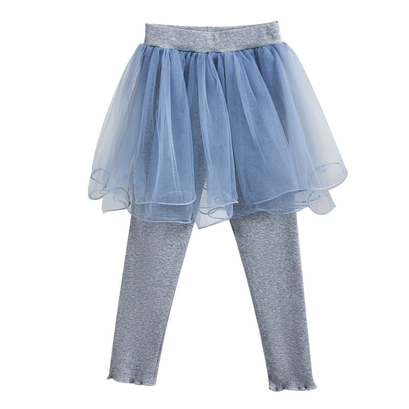 A 2024 Spring and Autumn Girls Culottes, Versatile Children's Culottes, Curled Yarn Girls Leggings Skirt, Girls Leggings