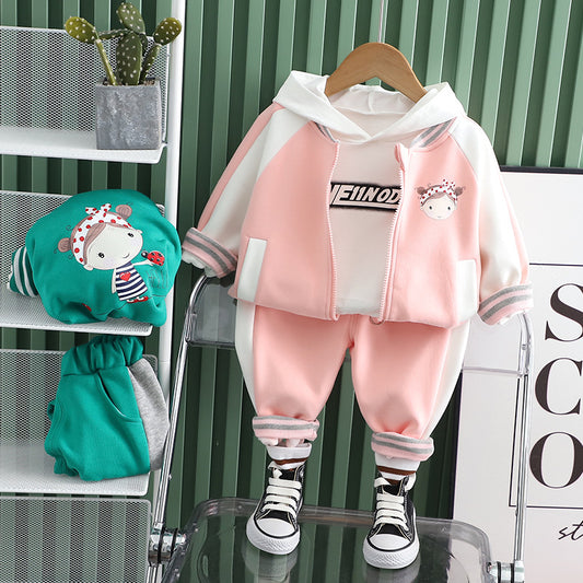 A Children's Autumn Three-piece Set Manufacturer Wholesale Boys and Girls Sleeve Little Girl Printed Long Sleeve Jacket Hoodie