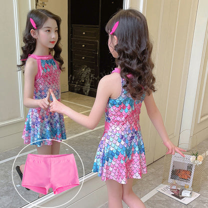 A children's swimsuit girls small, medium and large children, girls, students, girls, split boxers, skirts, mermaid swimsuits wholesale