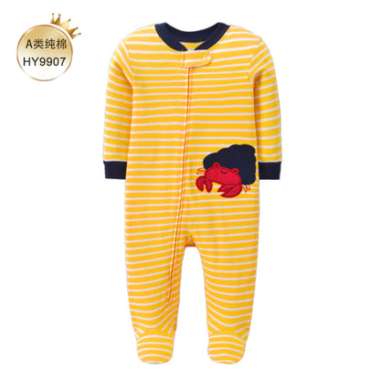 A Foreign trade baby foot-wrapped onesie long-sleeved cotton thin baby four-season air-conditioned clothing pajamas and socks climbing clothing