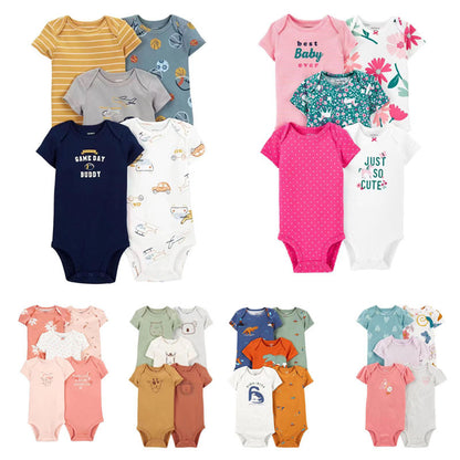 Summer baby jumpsuit short sleeved 5-piece set for male and female babies, exporting high-end hip-hop pants, A-class cotton suspenders for foreign trade