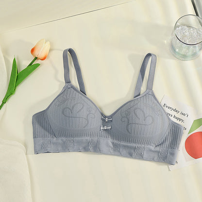 Girls&#039; bra high school students&#039; underwear female fixed cup sweet bra growing bra gathered thin bra.