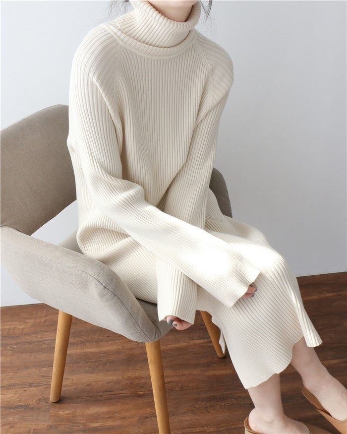 A autumn and winter turtleneck sweater dress winter knitted skirt thickened pit strip bottoming skirt is thin, loose and lazy 7290