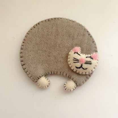 A Creative Cartoon Animal Handmade Wool Felt Teacup Mat Cute Cat Anti-scalding Mat Water Cup Mat Dining Table Decorative Mat