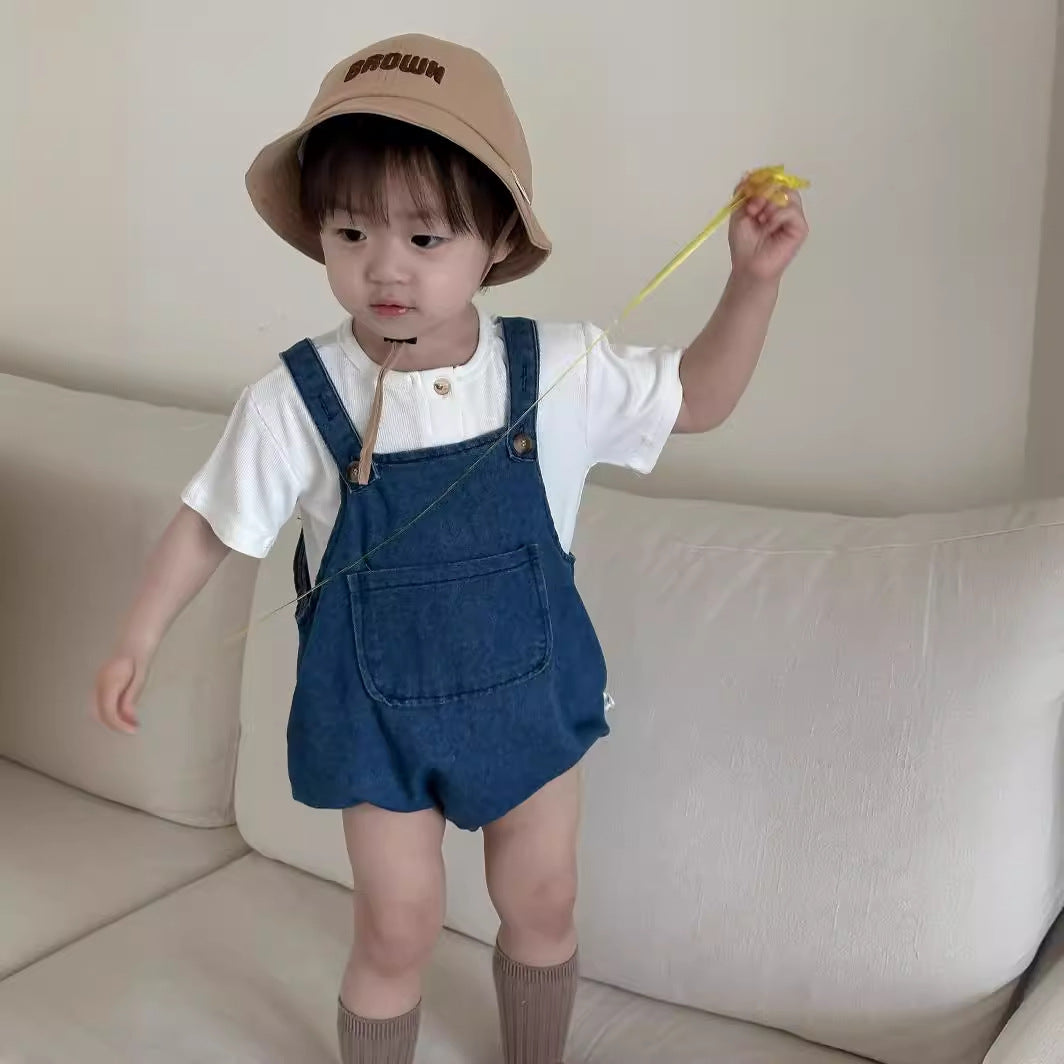 A Children's Summer Clothes Baby Strap Bag Fart Pants Set 2024 Summer Korean Children's Clothes Baby Summer Clothes