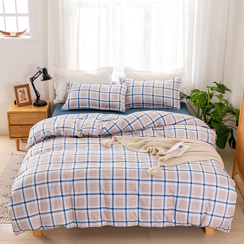 A Amazon simple unprinted style plaid strip duvet cover good bedding three or four piece set spot wholesale