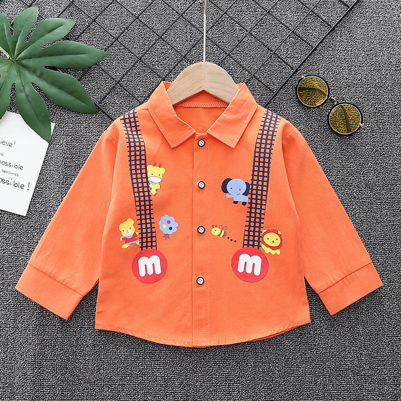 Spring New Boys Inner Lapel Shirt Long sleeved Boys Versatile Casual Outwear Top 0.3kg