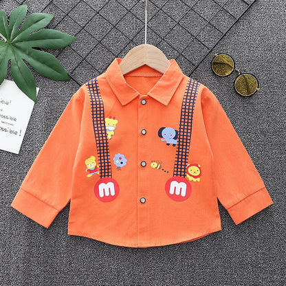 Spring New Boys Inner Lapel Shirt Long sleeved Boys Versatile Casual Outwear Top 0.3kg