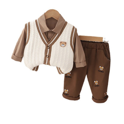 A boys autumn suit new children's spring and autumn foreign style boys baby sweater vest cardigan three-piece trendy set