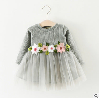 A031 fábrica de nuevos productos de primavera y otoño, venta al por mayor, vestido de manga larga con flores para niños, falda de princesa, falda de bebé, 0,2 kg