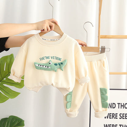 Boy's autumn clothes cartoon crocodile two-piece set of foreign children's clothes 2023 new handsome baby Korean version of the tide baby 0.3kg