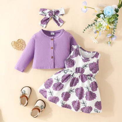 Baby Autumn New Solid Color Long Sleeve Cardigan Jacket Beetle Sleeveless Dress Ladybug Print Suit Skirt 0.2kg