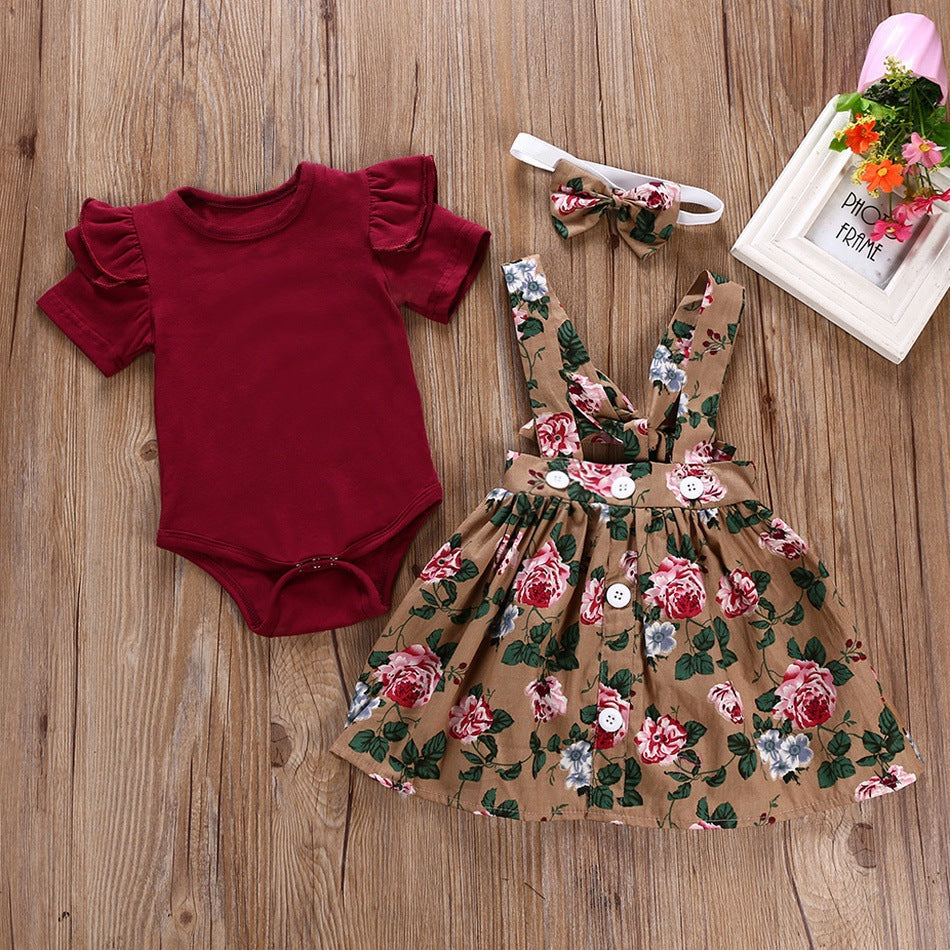 INS Hot selling Baby Girls Dress Small Fragmented Flower Print Hanging Strap Skirt Set of Two