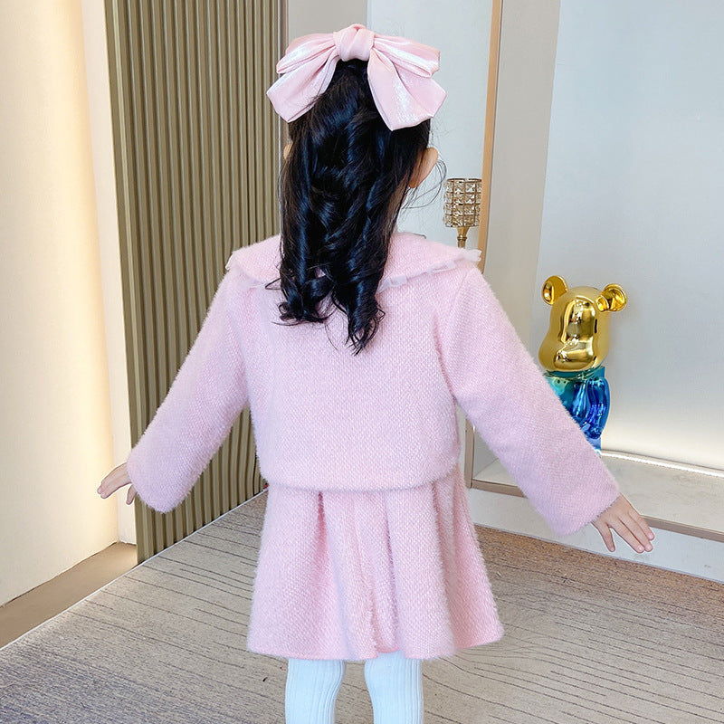 A girls dress set autumn and winter foreign style fashionable small fragrant style baby coat children's princess dress two-piece set