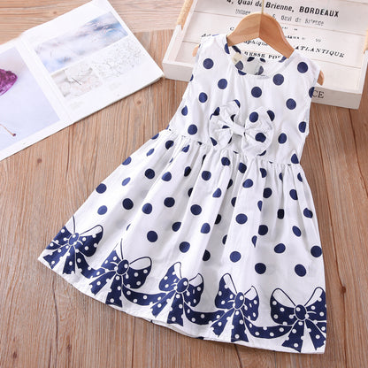 Vestido de verano para niñas, estilo extranjero coreano, falda para niños, vestido con lazo y lunares, 0,2 kg 