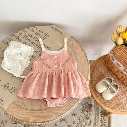 Falda camisola personalizada para niña, verano 2024, pequeña falda bordada fresca, mono triangular para niña 