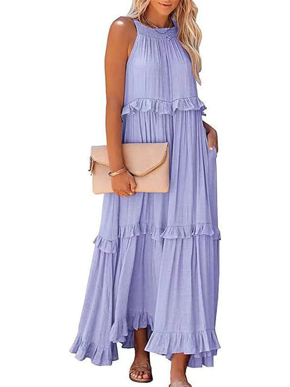 A Europe, America 2024 summer new vacation wind ruffle leaf edge long dress Amazon pendulum elegant beach dress women