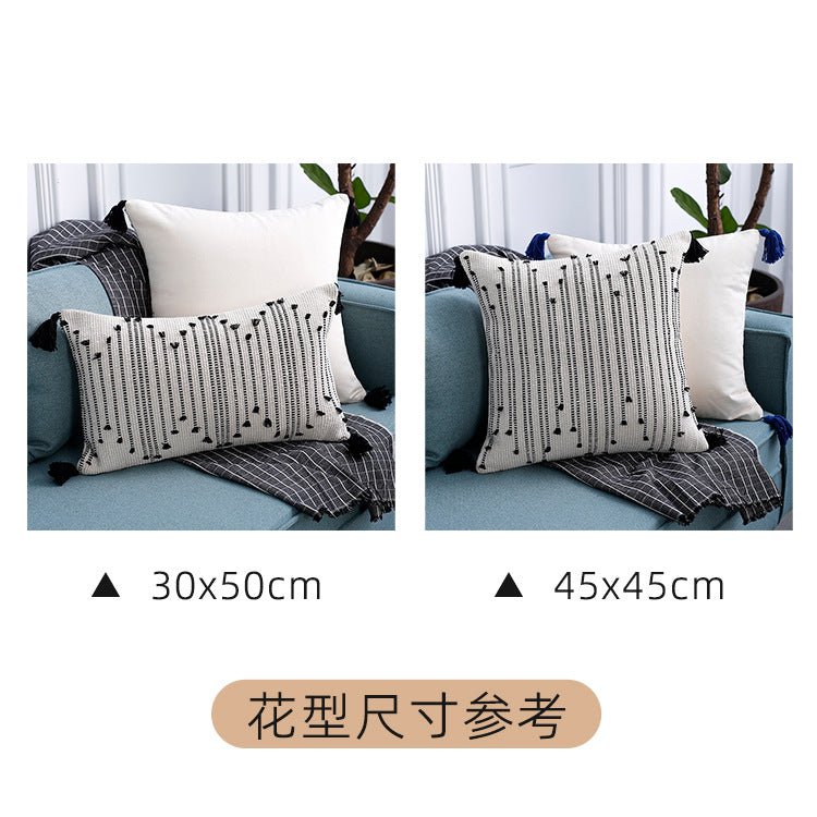 A Single-sided cotton thread cut flower four-corner fringed pillow cover does not contain pillow core, household sofa waist office waist pillow cushion cover