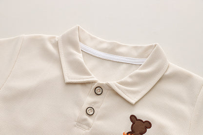 Children&#039;s summer thin cotton embroidered bear short sleeve suit 2023 new boy handsome lapel short sleeve 0.3kg