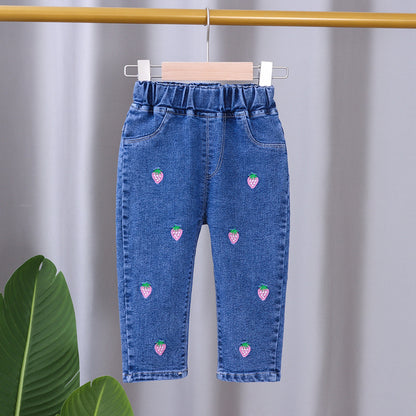 Nueva versión coreana de pantalones vaqueros de primavera y otoño para niñas, pantalones occidentales sueltos para bebés de primavera y otoño para niños de 0,45 kg 