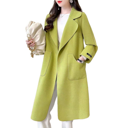 A autumn and winter new double-sided woolen coat women's lace-up medium and long Korean version loose fashion thin coat