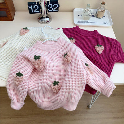 Korean children's clothing winter girls fashionable three-dimensional round neck knitted children's sweater little girl versatile top tidal 0.26kg