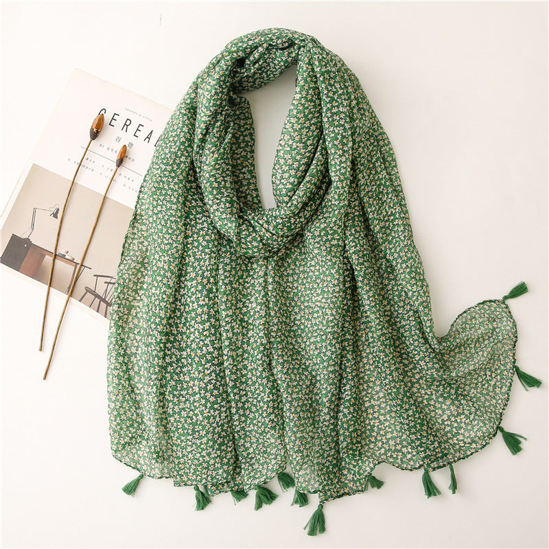 A Yitao Scarf Creative Ethnic Style Cotton and Hemp Hand Feel Scarf Women's Orange Wheat tassel Tourist Beach Scarf Shawl