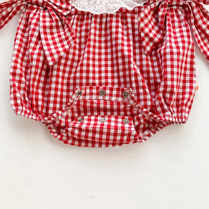 Ropa de recién nacido, mono sin mangas de verano para niñas delgadas, versión coreana de bolsa de triángulo a cuadros rojos, ropa de escalada de pedos 