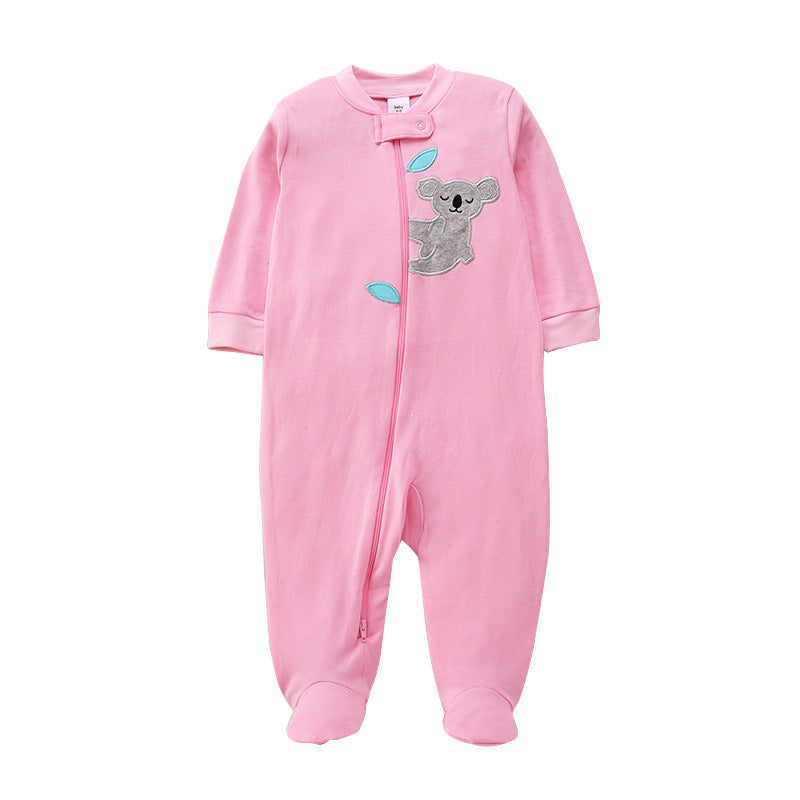 A cross-border spring and autumn new male and female baby long-sleeved foot-wrapped onesie double-ended zipper embroidered climbing suit foreign trade Amazon