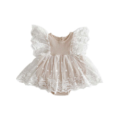 A Baby Bodysuit Korean Edition Girl Baby Lace Summer Flying Sleeves Wrapped Fart Coat Newborn Centenary Princess Harp Dress