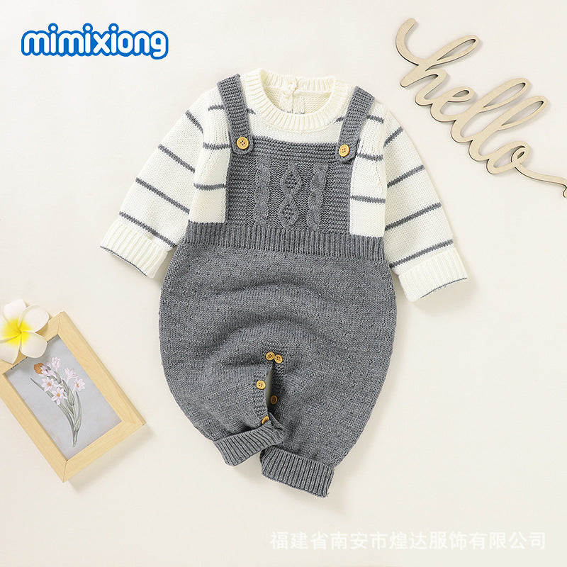 A ins hot autumn and winter new infant fake two-piece Romper climbing suit